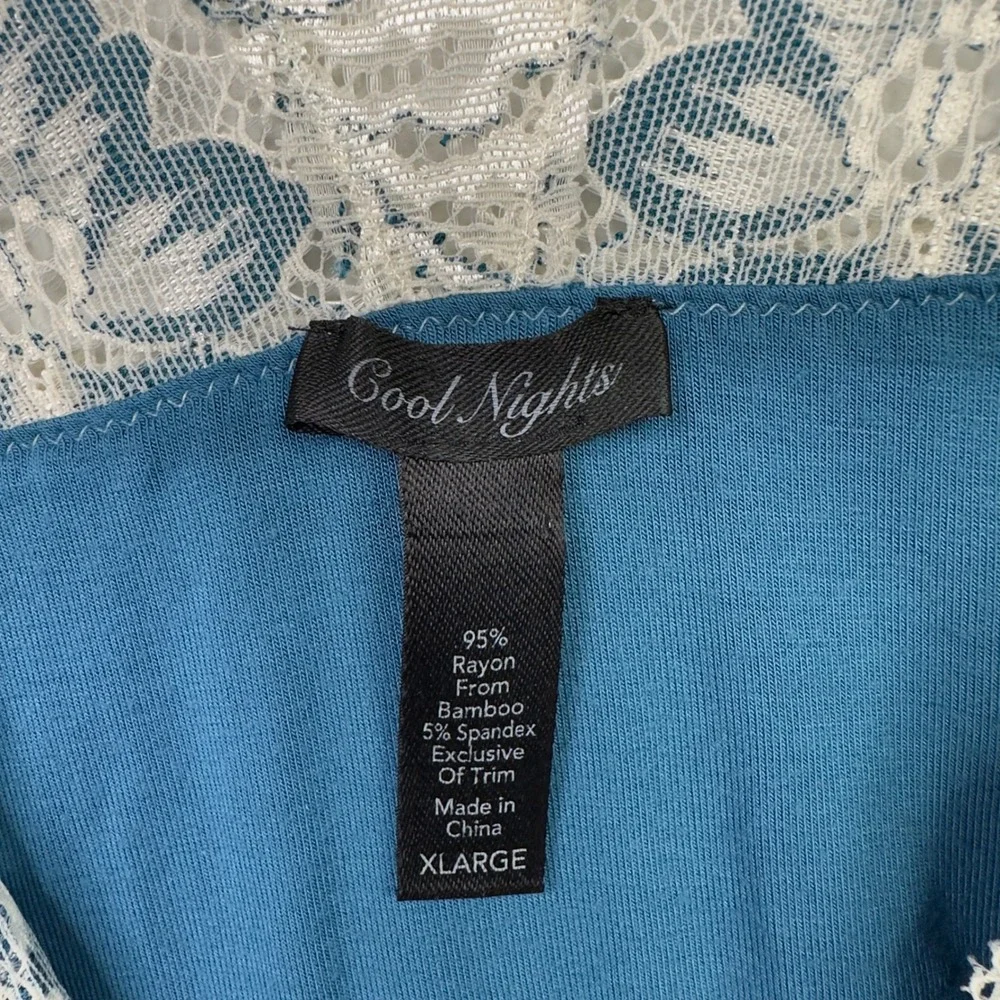 Soma Cool Nights Nightgown XL Teal Bamboo‎ Lace Trim Romantic Feminine Sleepwear